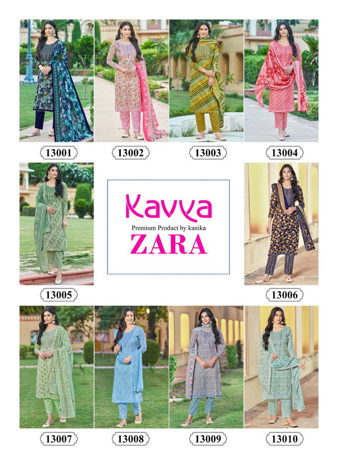 Kavya Zara Vol 13 Cambric Cotton Kurti Pant With Dupatta Collection
